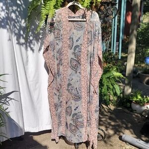 Paisley Print Kimono Dress OS